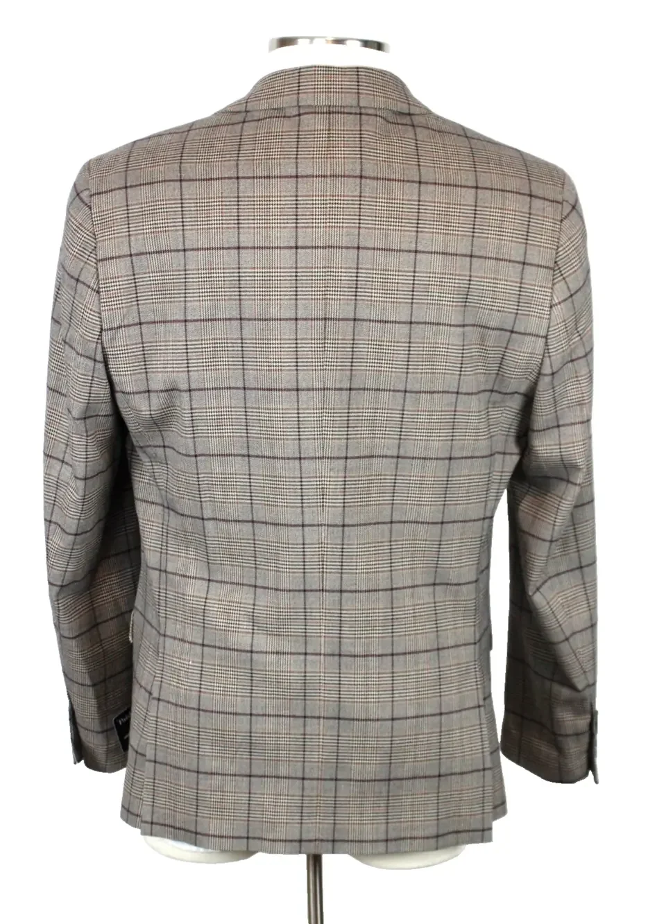 Paisley & Gray Sport Coat Mens 44 R Slim Fit Tan Burgundy Plaid Blazer Jacket